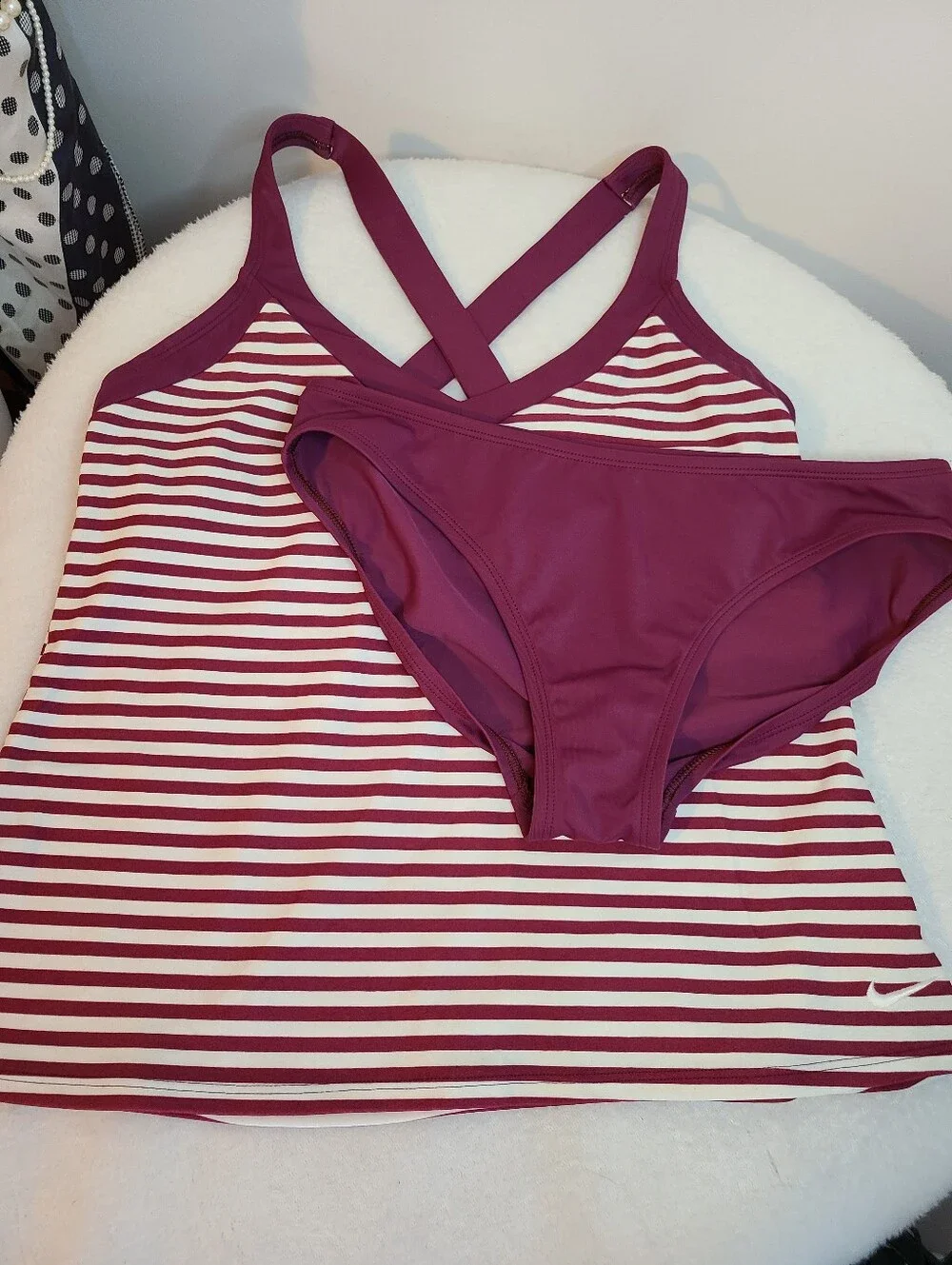 Nike Swim Women's 2pc Tankini Swimsuit Bikini Raspberry Stripes Size M